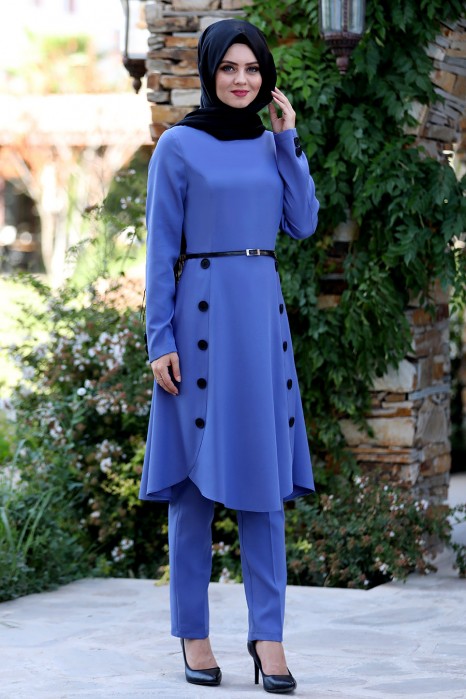 INDIGO COLOR TUNIC AND PANT SUIT  