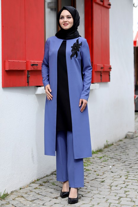 INDIGO COLOR TUNIC AND PANT SUIT 