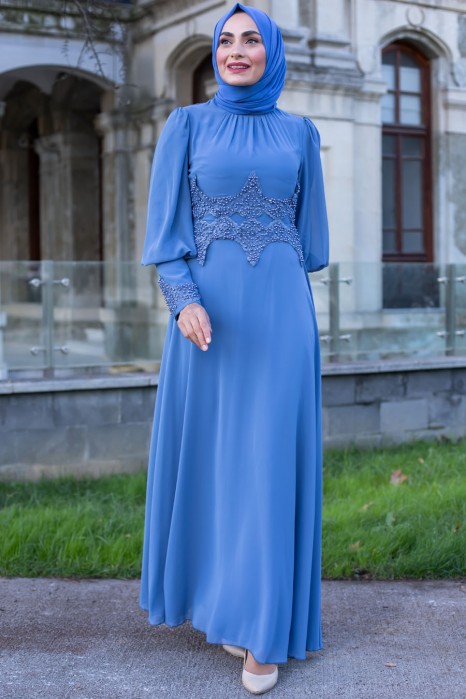 INDIGO COLOR EVENING DRESS 