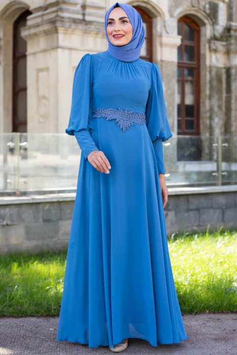 INDIGO COLOR EVENING DRESS 