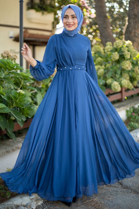 INDIGO COLOR EVENING DRESS 