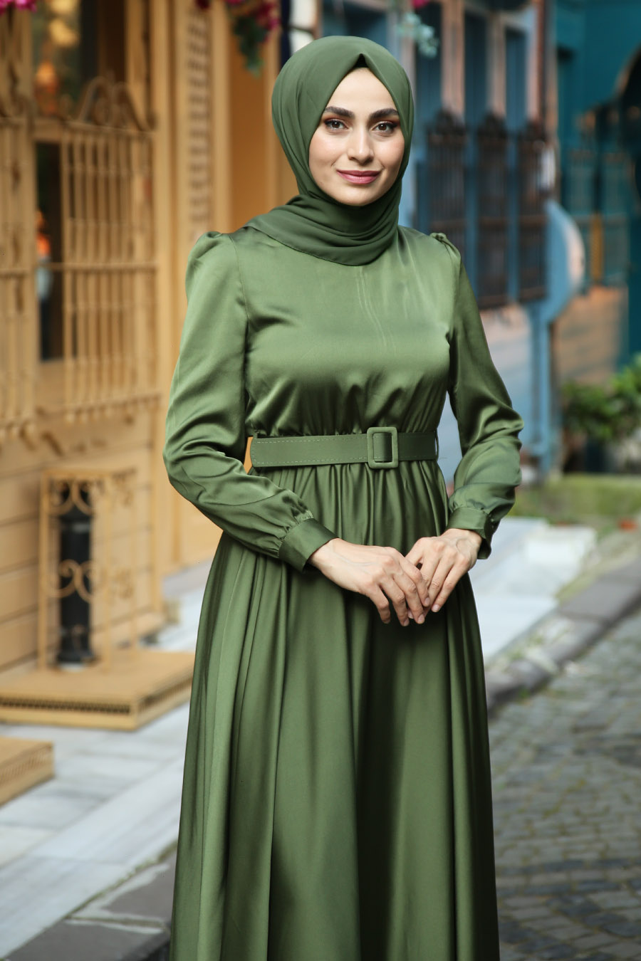 KHAKI EVENING DRESS  