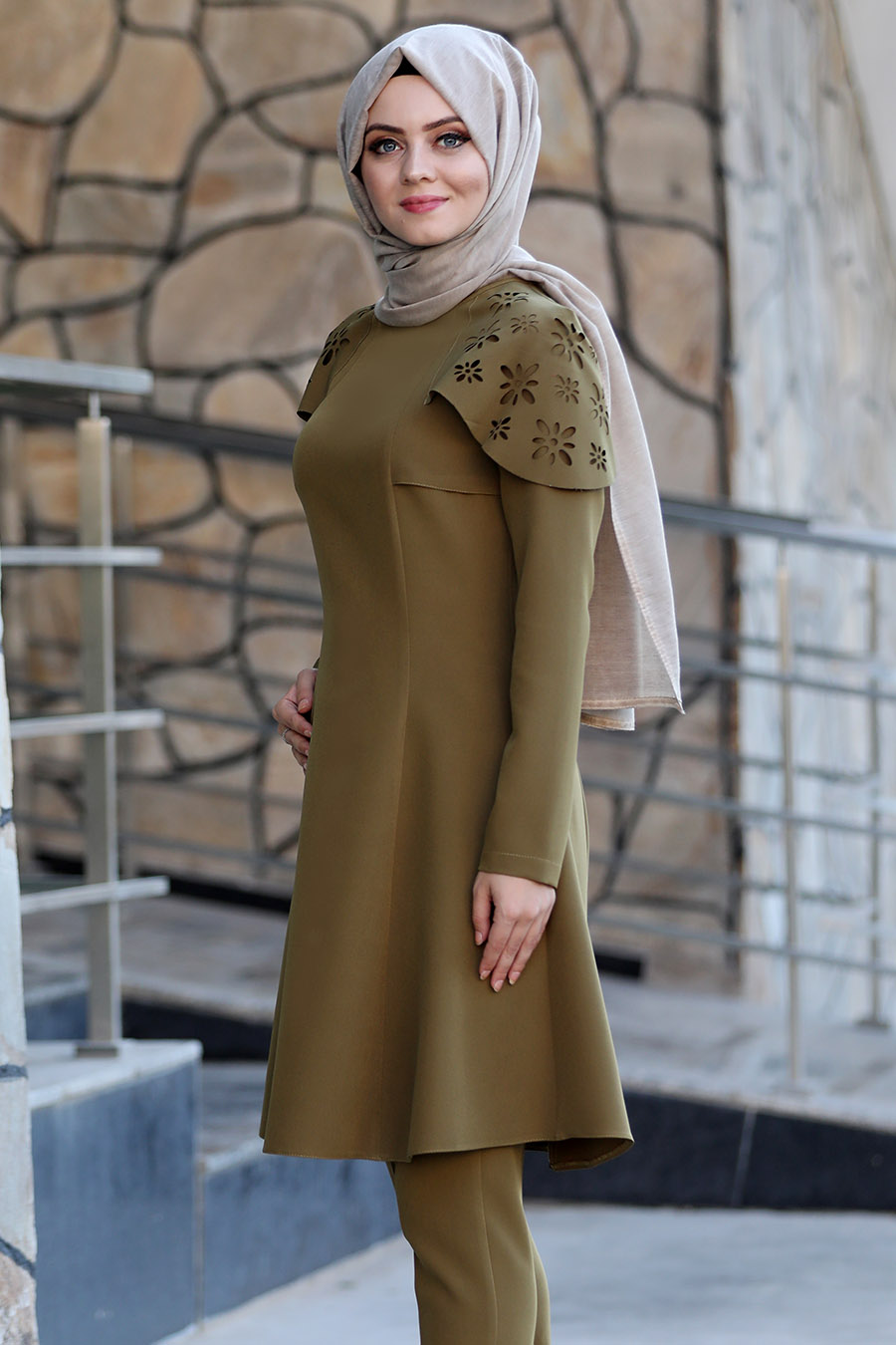 KHAKI TUNIC AND PANT SUIT 