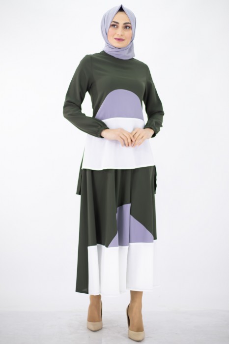 KHAKI COLOR TUNIC AND SKIRT SUIT