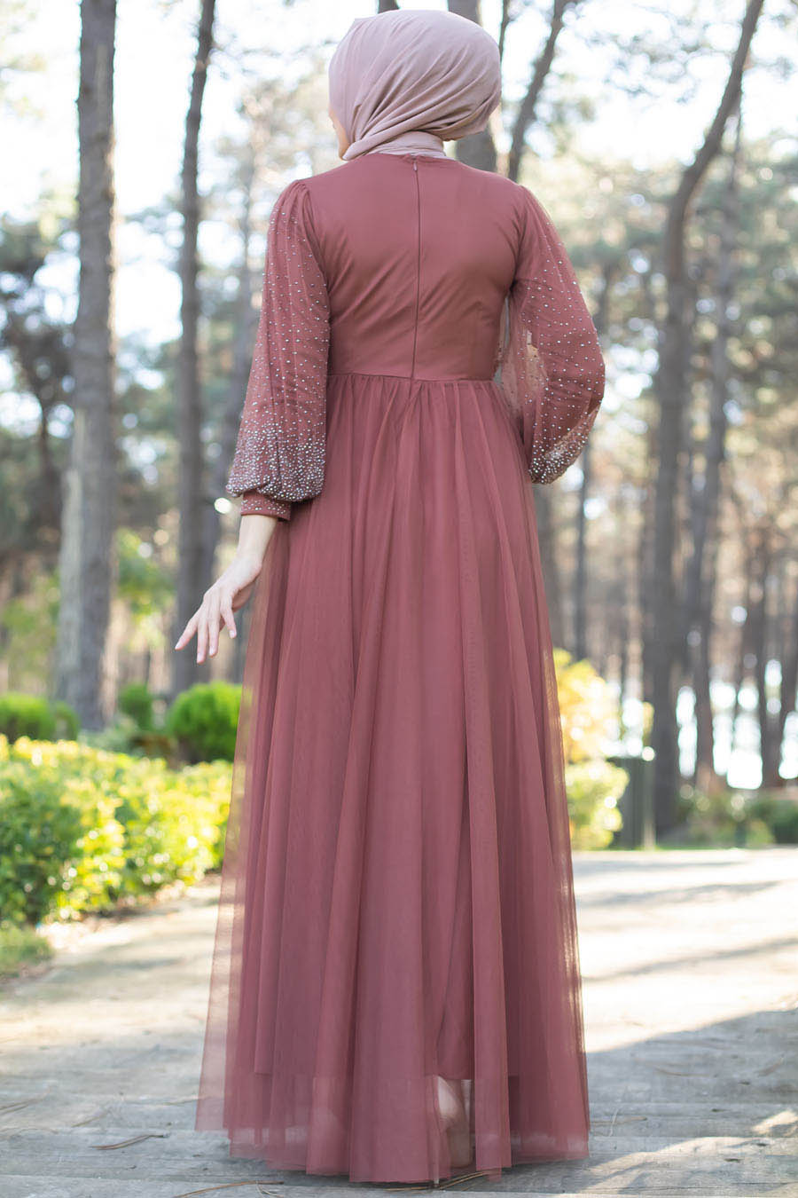 BRICK COLOR EVENING DRESS  
