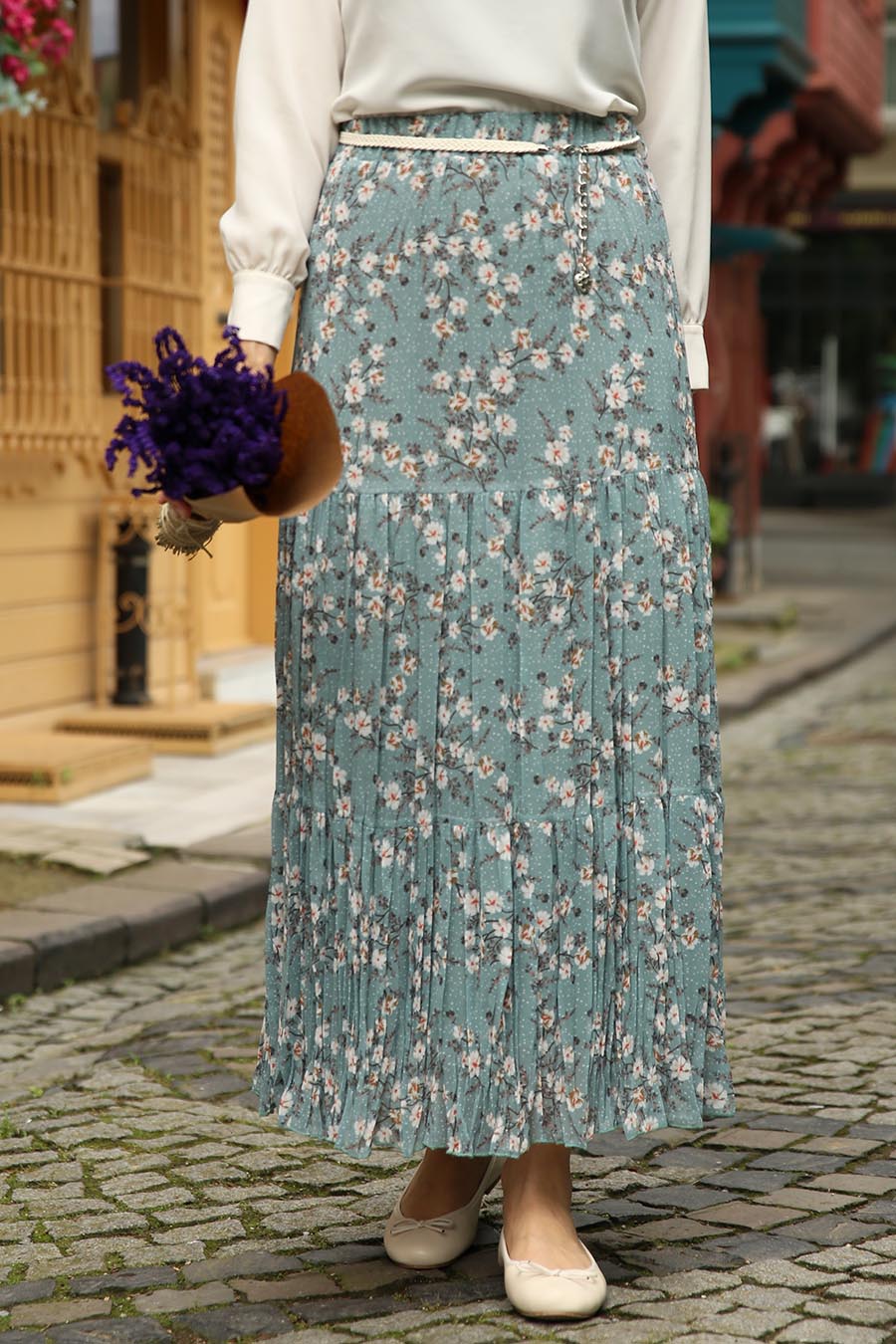 FLOWER PATTERNED SKIRT - MINT FLOWER PATTERNED SKIRT - MINT