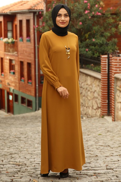 NECKLACE DETAILED DRESS - MUSTARD 