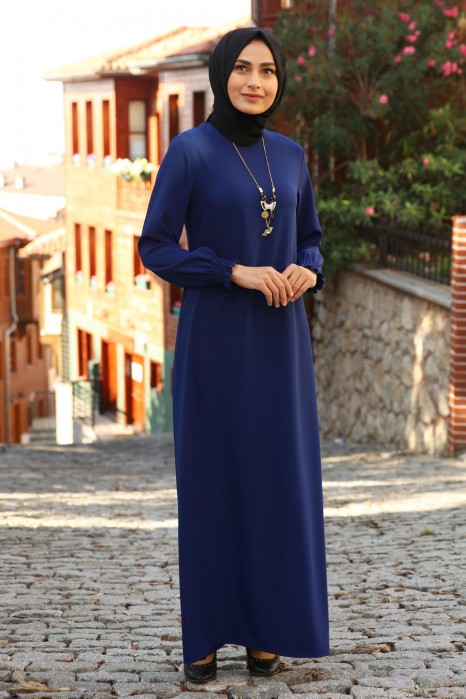 NECKLACE DETAILED DRESS - SAX