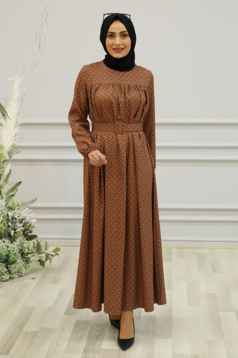 PATTERNED CLARET RED DRESS 