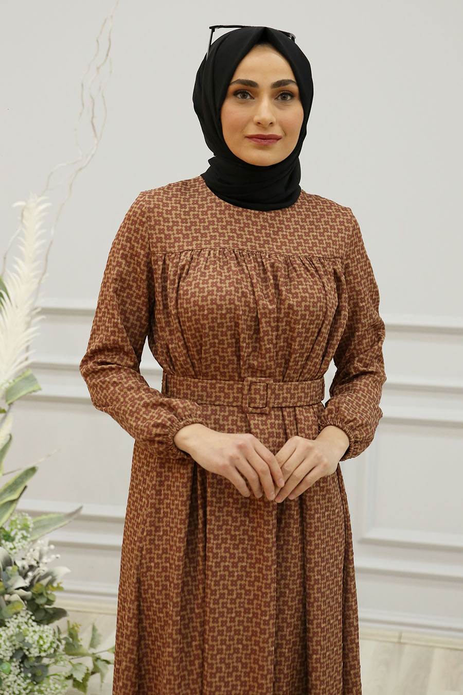 PATTERNED CLARET RED DRESS 