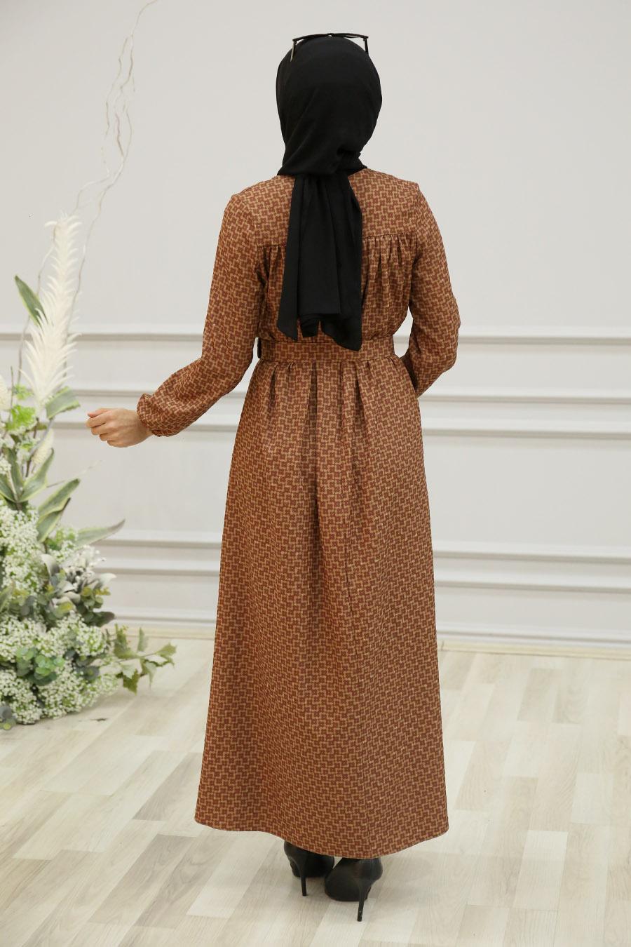 PATTERNED CLARET RED DRESS 