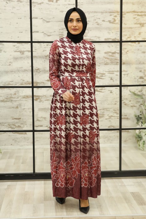 PATTERNED CLARET RED DRESS 