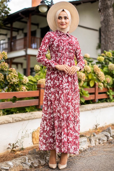 PATTERNED CLARET RED DRESS