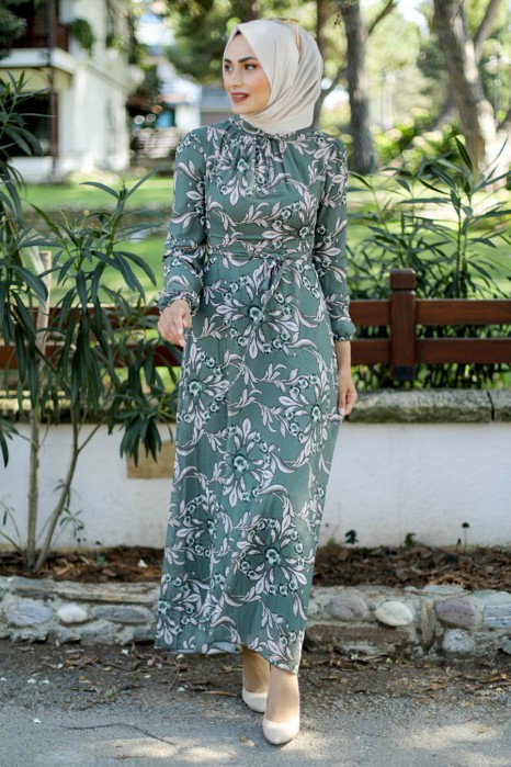 PATTERNED GREEN DRESS 