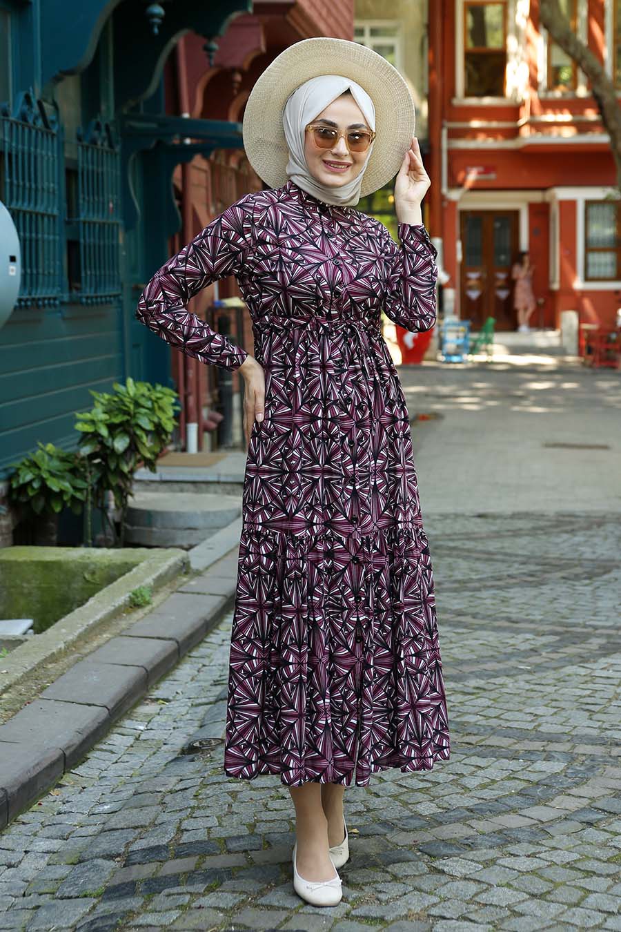 PATTERNED ROSE COLOR DRESS