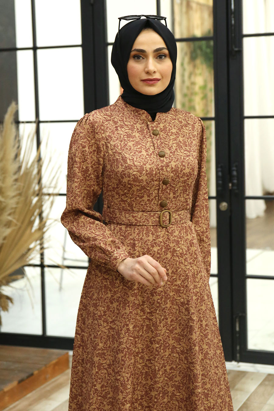 PATTERNED ROSE COLOR DRESS 