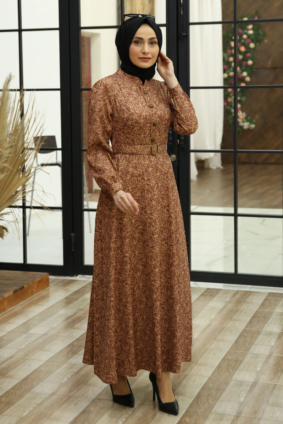 PATTERNED ROSE COLOR DRESS 