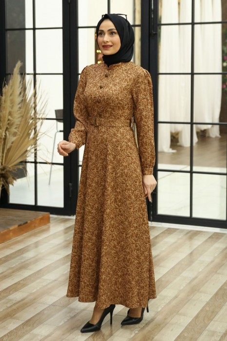 PATTERNED TAN COLOR DRESS 