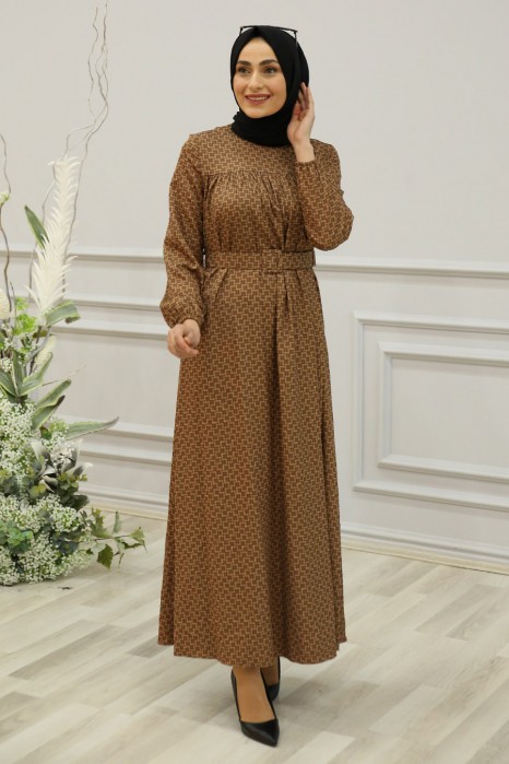 PATTERNED TAN COLOR DRESS 