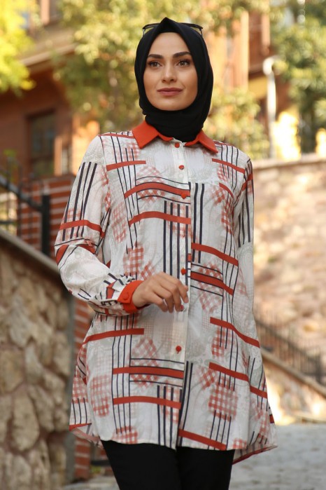 PATTERNED TUNIC - BRICK COLOR 