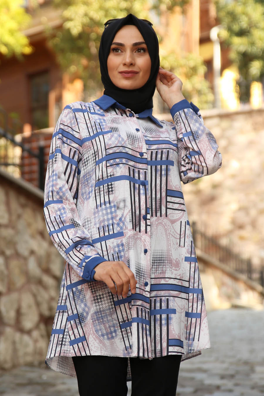 PATTERNED TUNIC - INDIGO COLOR  