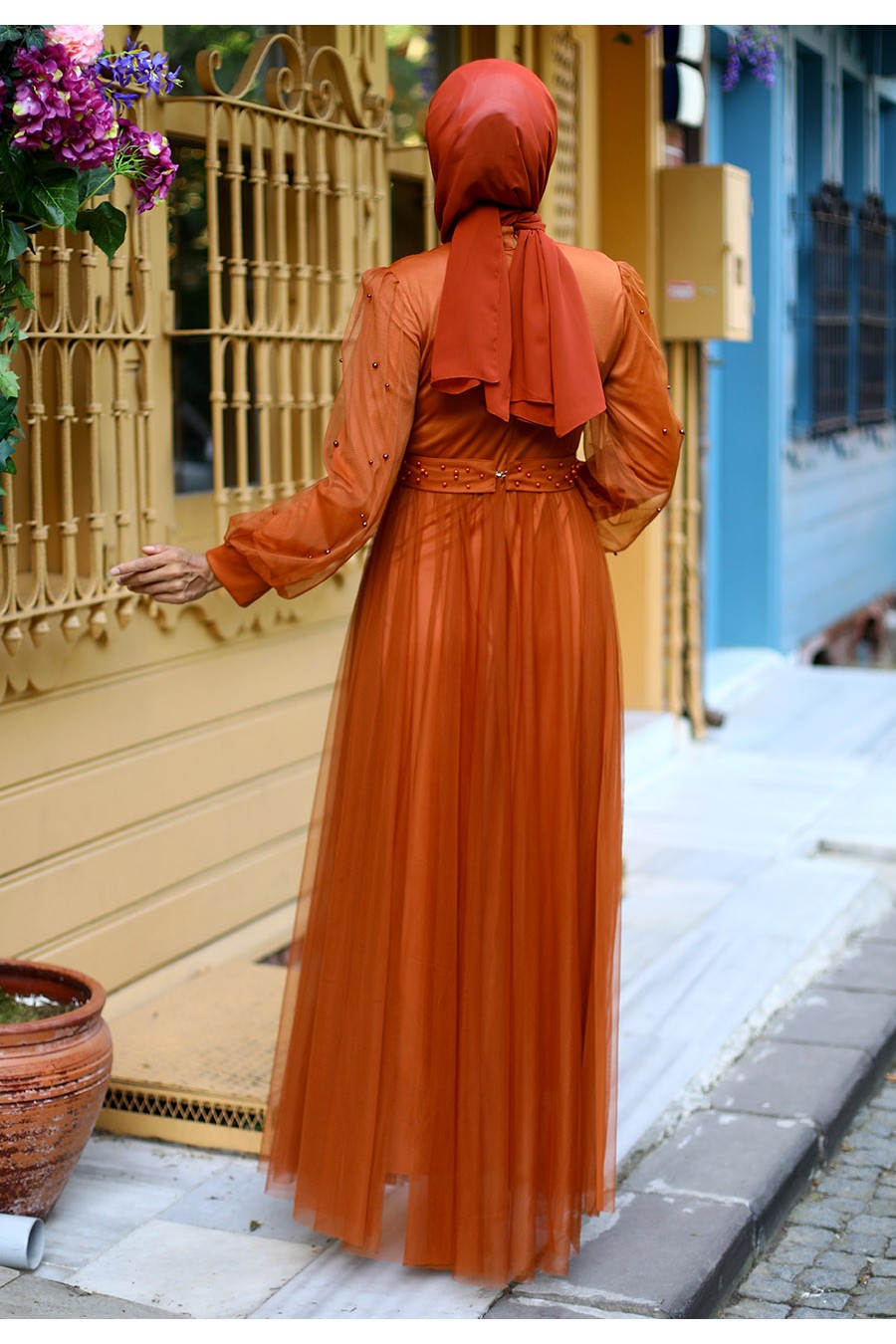 BRICK COLOR EVENING DRESS  