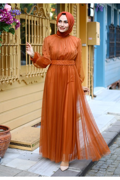 BRICK COLOR EVENING DRESS  