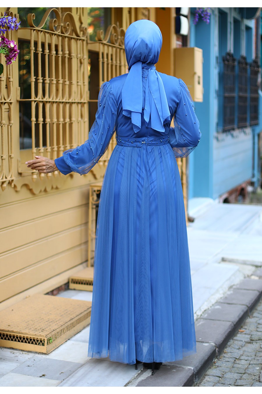 INDIGO COLOR EVENING DRESS  