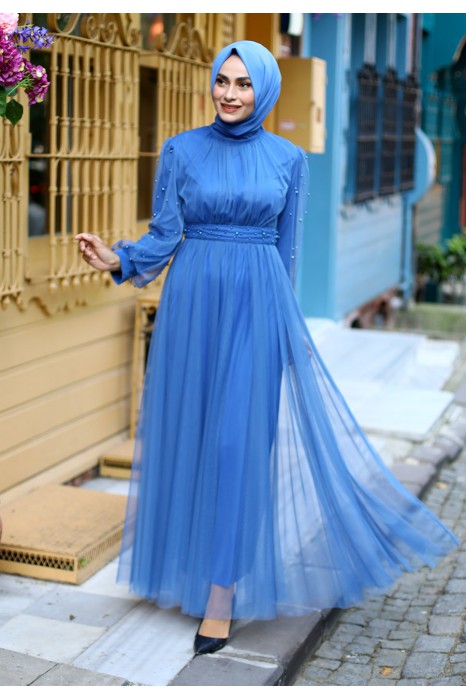 INDIGO COLOR EVENING DRESS  