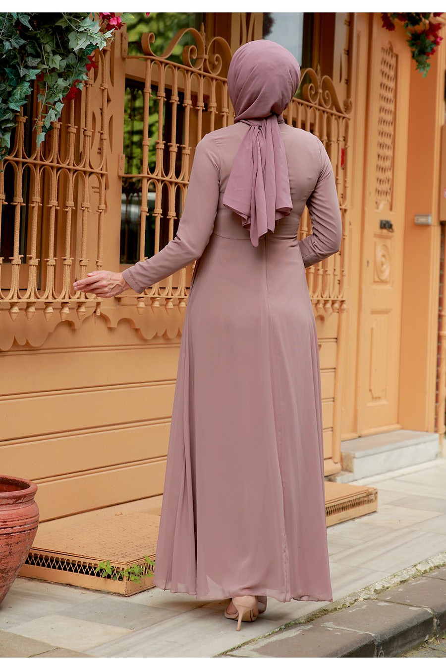 PEARL DETAILED VISON COLOR EVENING DRESS