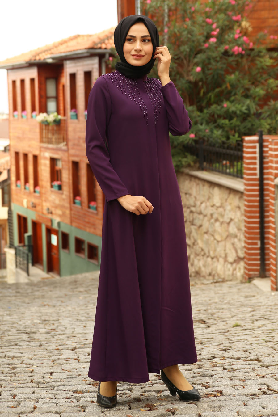 PEARL DETAILED ABAYA - PURPLE 