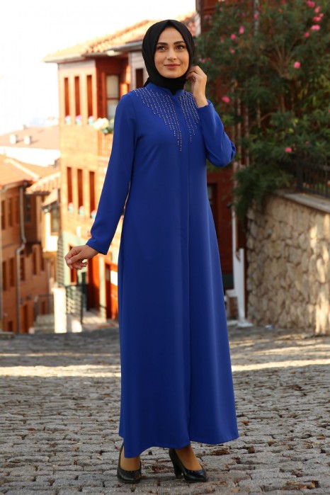 PEARL DETAILED ABAYA - SAX BLUE 