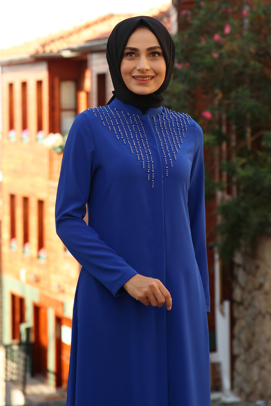 PEARL DETAILED ABAYA - SAX BLUE 