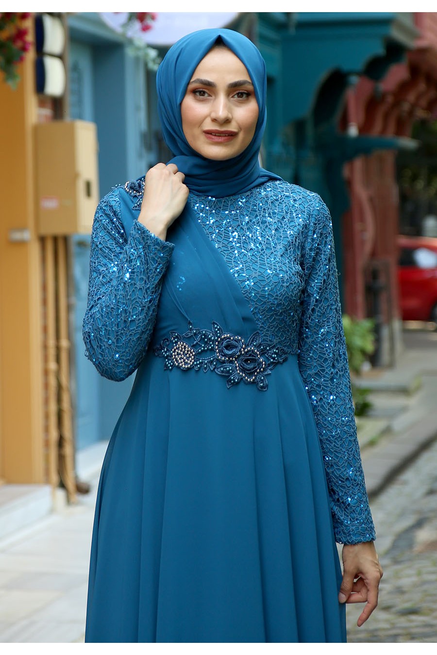 PETROLLEUM BLUE EVENING DRESS  