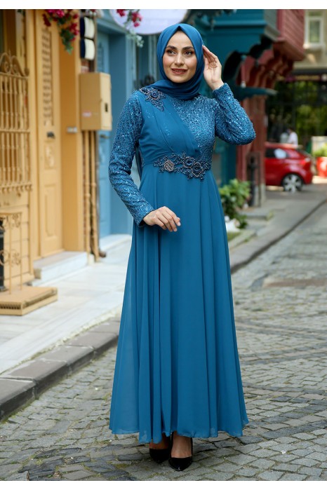 PETROLLEUM BLUE EVENING DRESS  