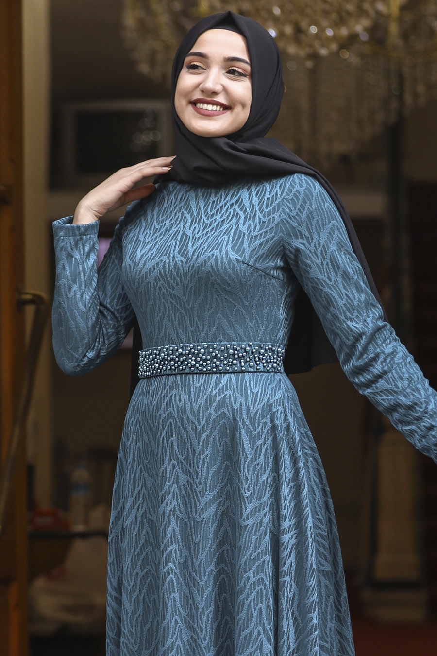 PETROLEUM BLUE EVENING DRESS  