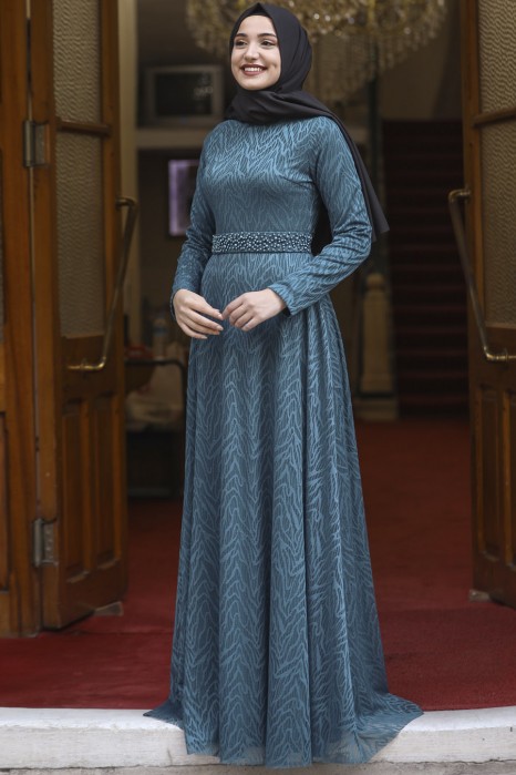 PETROLEUM BLUE EVENING DRESS  