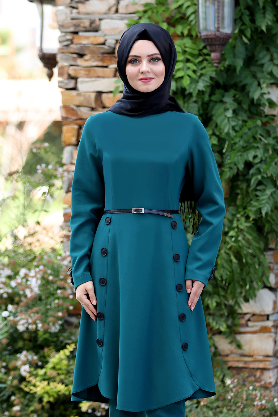 PETROLEUM BLUE TUNIC AND PANT SUIT   