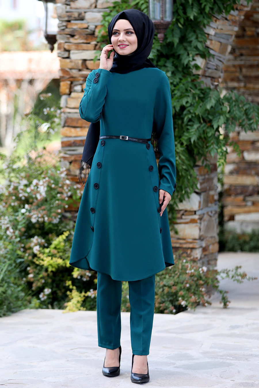 PETROLEUM BLUE TUNIC AND PANT SUIT   
