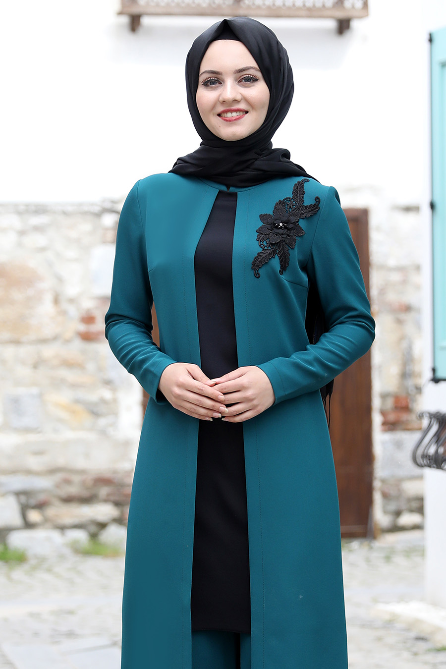 PETROLEUM BLUE TUNIC AND PANT SUIT  