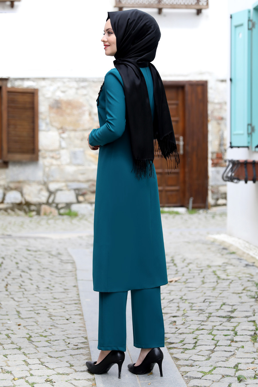 PETROLEUM BLUE TUNIC AND PANT SUIT  