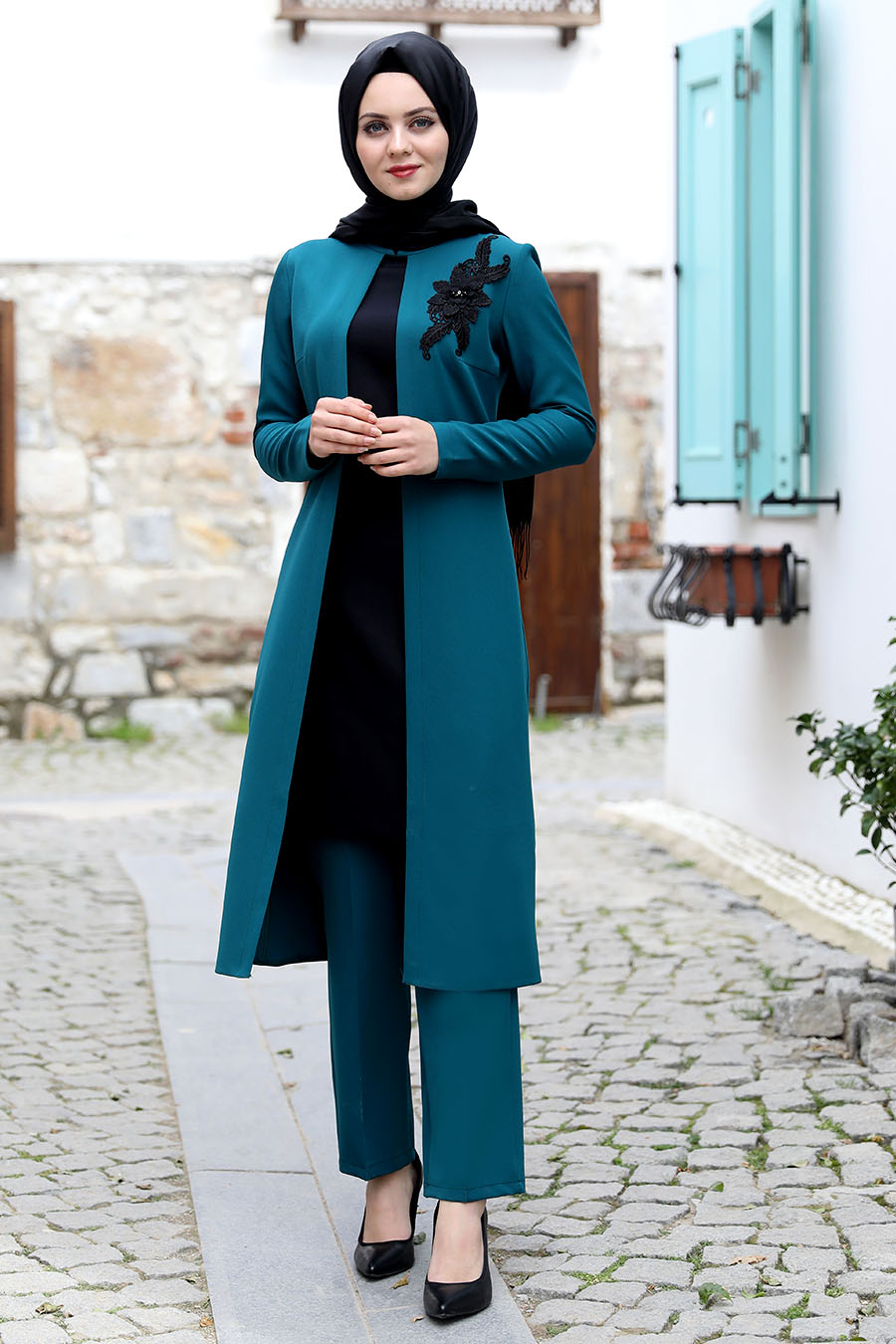 PETROLEUM BLUE TUNIC AND PANT SUIT  
