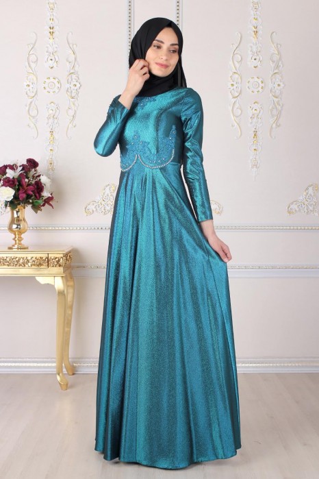 PETROLEUM BLUE EVENING DRESS