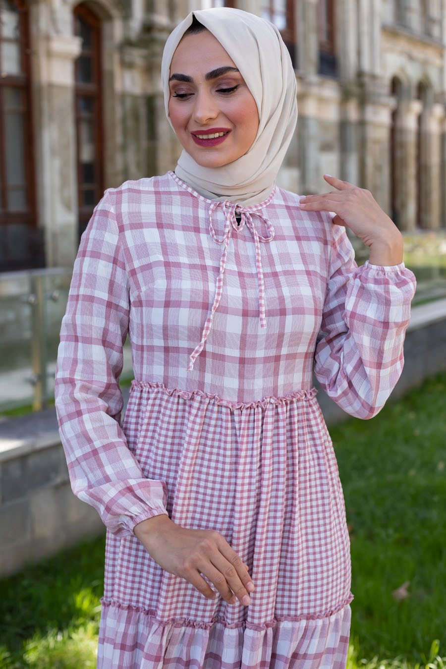 POWDER PINK GREEN DRESS  