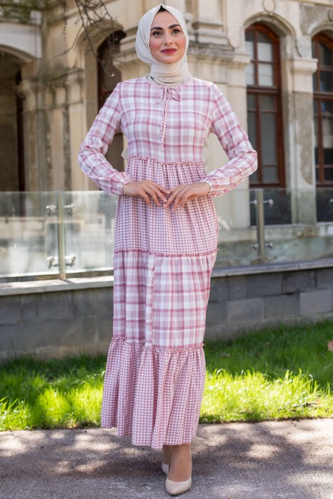 POWDER PINK GREEN DRESS  