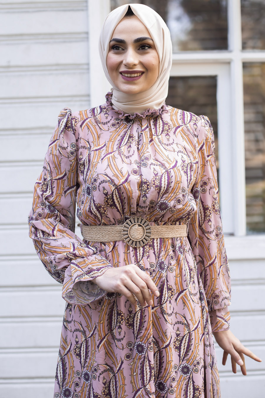 PATTERNED POWDER PINK DRESS 