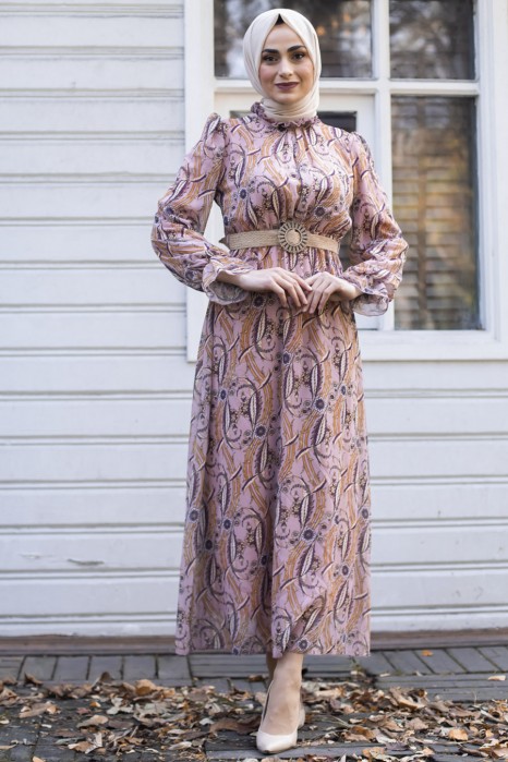 PATTERNED POWDER PINK DRESS 