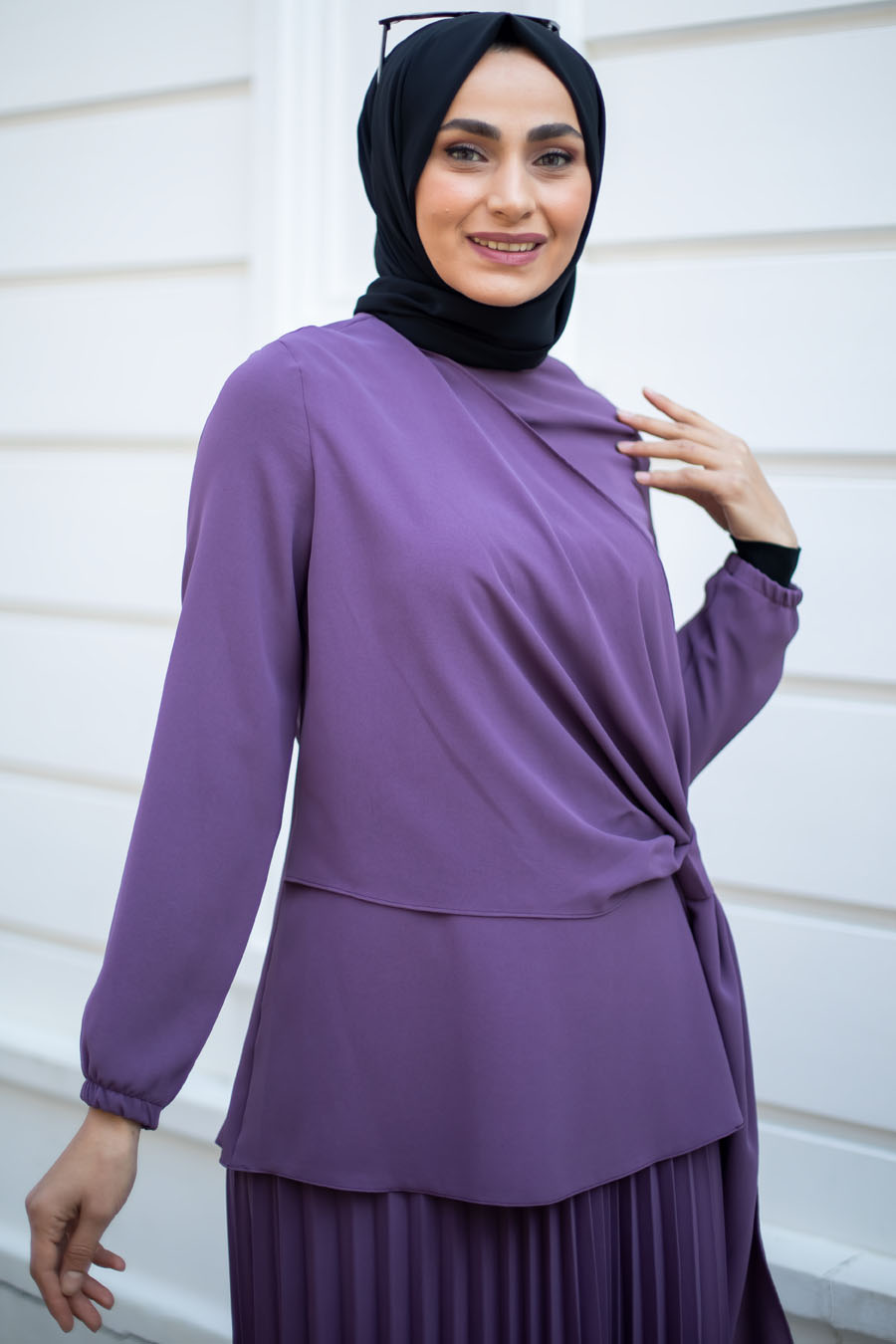 PURPLE TUNIC AND SKIRT SUIT