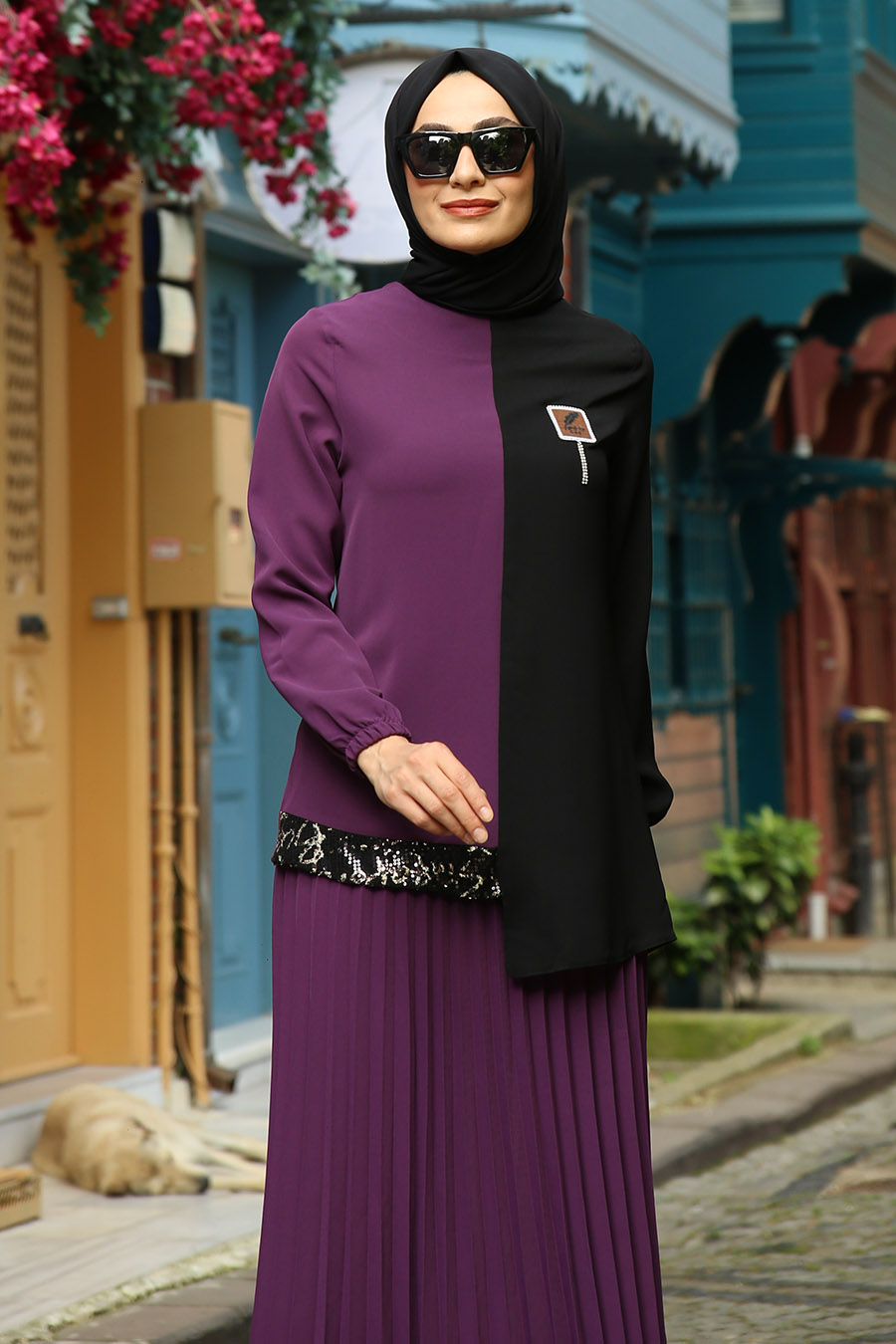 PURPLE TUNIC AND SKIRT SUIT