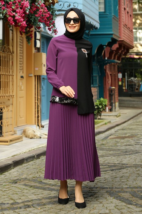 PURPLE TUNIC AND SKIRT SUIT